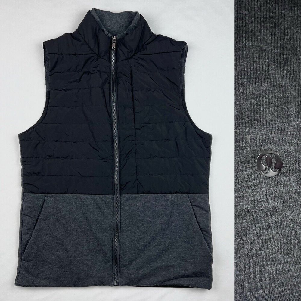 Lululemon Small Gray Black Quilted Full Zip Vest